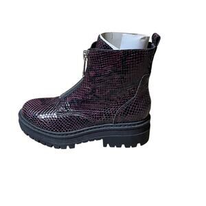 Marc Fisher Dark Red Paralee Snakeskin Pattern Ankle Boots with Zipper 7M